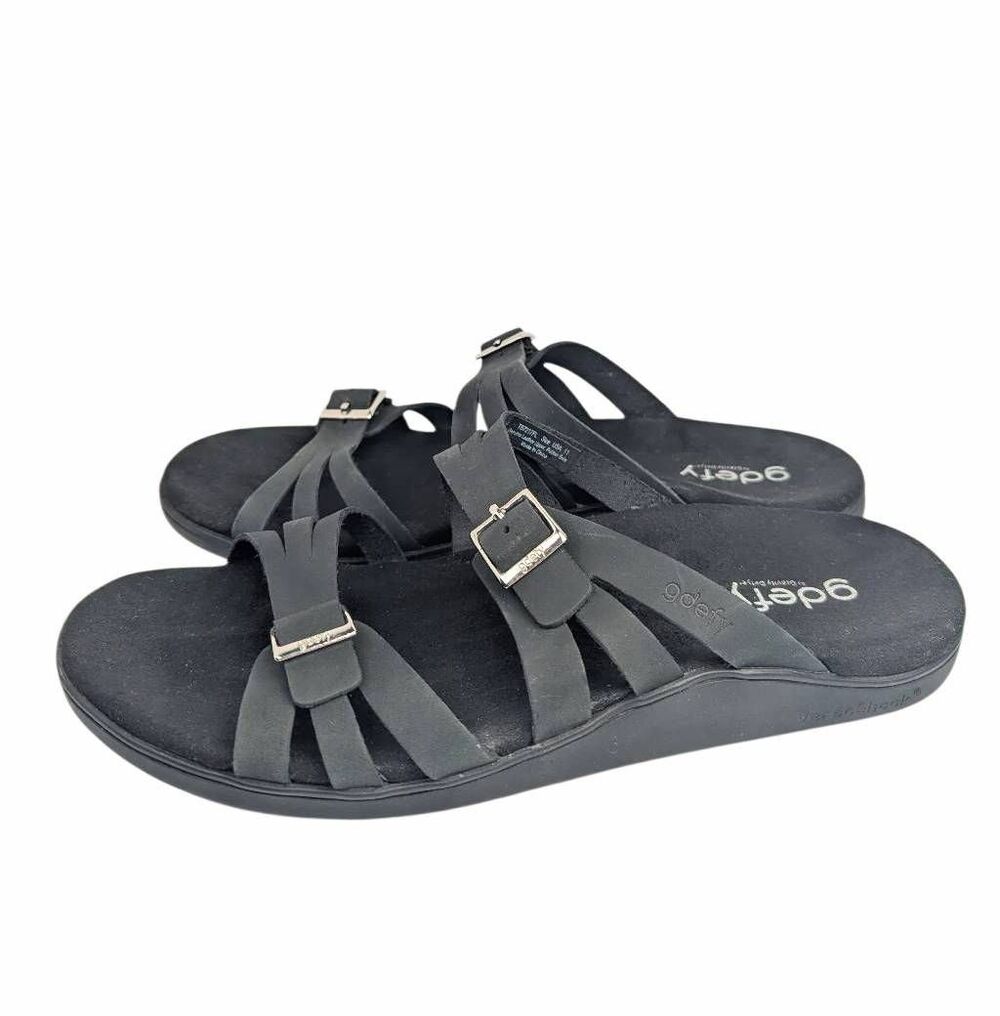 Gdefy Gravity defy ortal Black leather strappy comfort sandals womens 11 - Picture 3 of 5